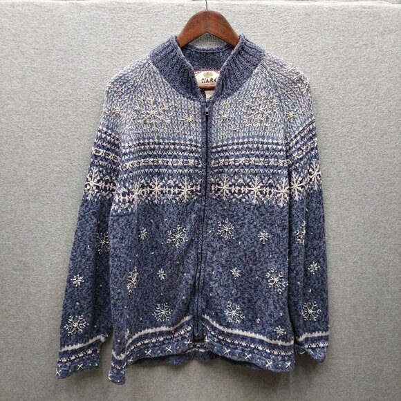 VTGTiara Womens Blue Snowflake Knit Cardigan Sweater Size 18/20 Ramie & Cotton B - Picture 1 of 3